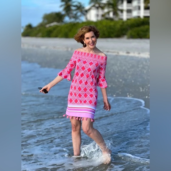NWT Cabana Life UPF Sun Protection Coral Geo Smocked Dress Cover Up - Size Small - Picture 2 of 15